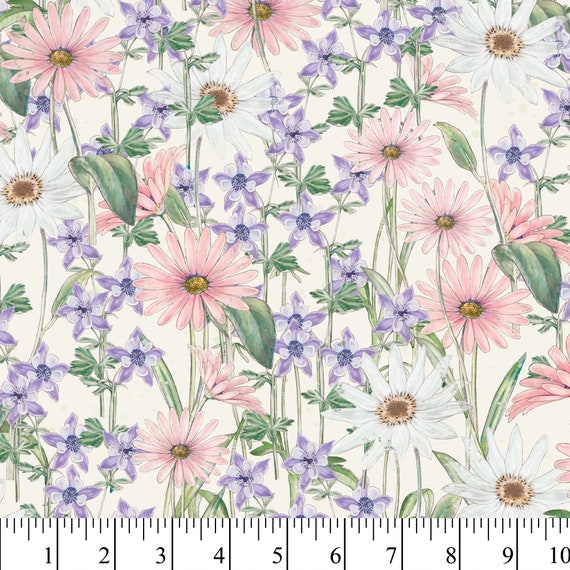 Wildflowers Cotton Fabric By The Yard 1 Yard Precut Pieces Etsy