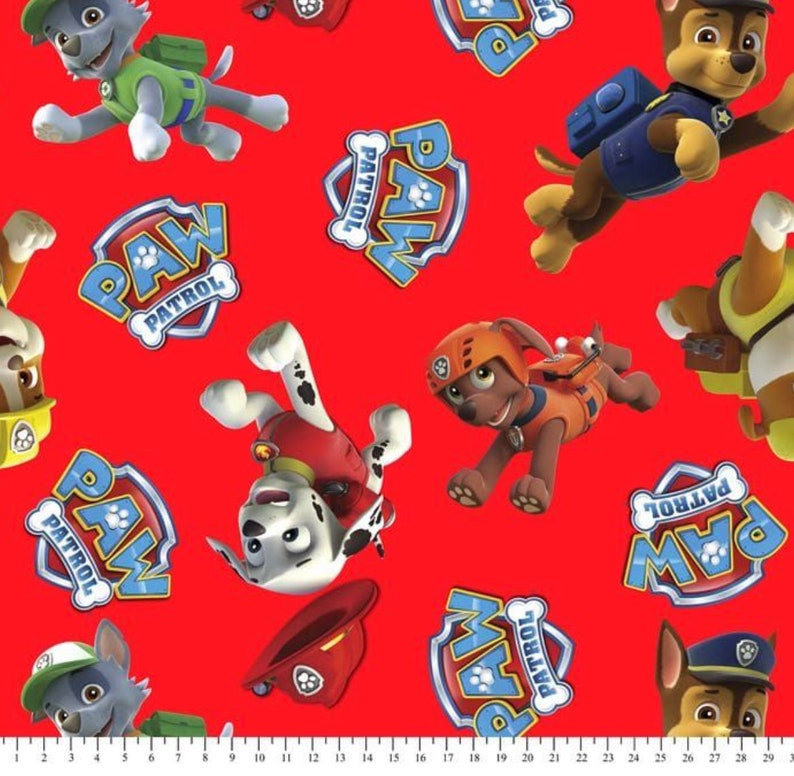 Paw Patrol Toss on Red Fleece Fabric By The Yard Etsy