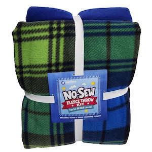 Plaid Tartan Anti-Pill Fleece Fabric No-Sew Throw Kit (50x60)