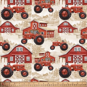 Barns and Tractors Country Cotton Fabric By the Yard