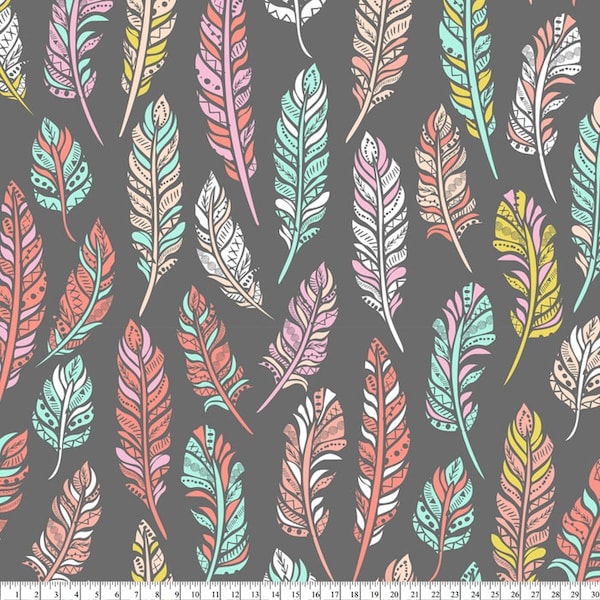 Bohemian Feathers Anti-Pill Fleece Fabric By The Yard