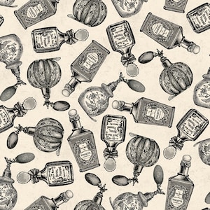 Vintage Perfume Bottles Cotton Fabric By The Yard