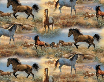 Horses on the Prairie Cotton Fabric, 1-yard PRECUTS