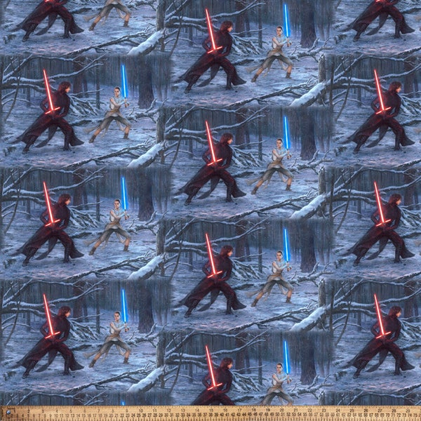 Rey & Kylo Ren Lightsaber Duel Star Wars By Thomas Kinkade Licensed By David Textiles Digital Cotton Print Fabric