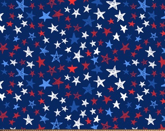 Stars Patriotic Digital Cotton Print Fabric By the Yard