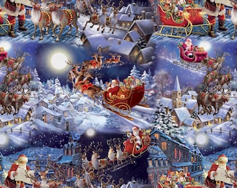 Christmas Sleigh Cotton Fabric By The Yard