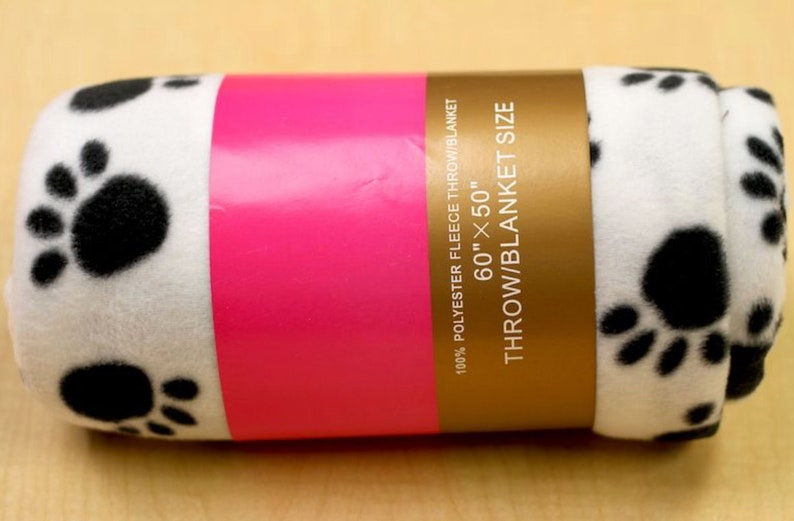 SINGLE SIDED Paw Prints White Anti-Pill Fleece Throw Blanket David TextilesFree shipping availablefleece blanket