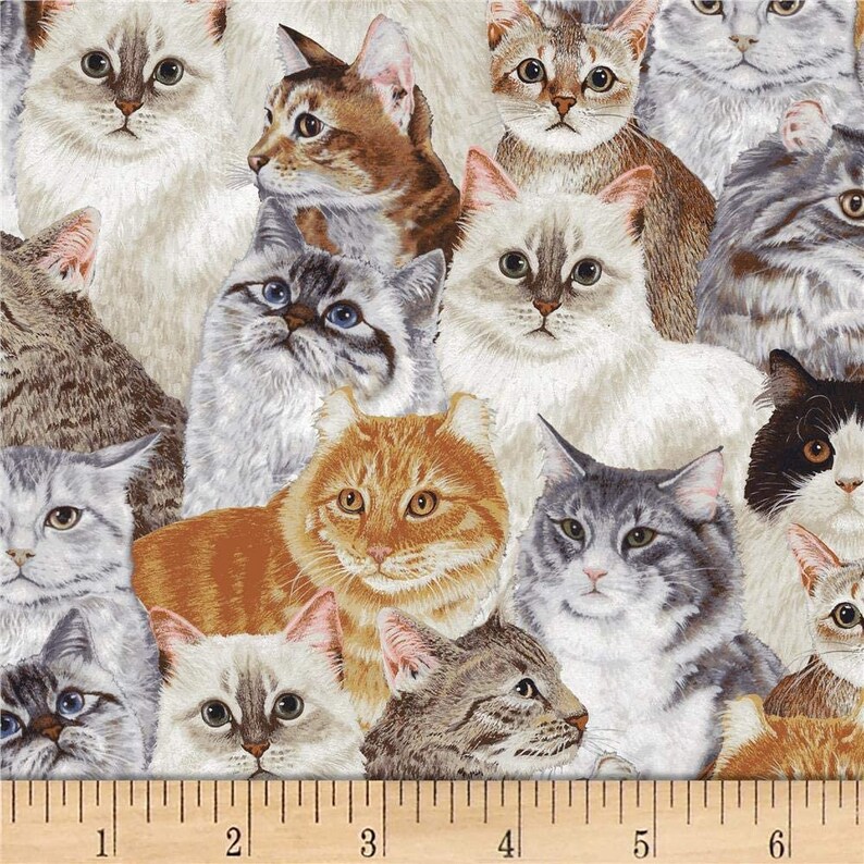 Cats Cotton Fabric by the Yard Etsy