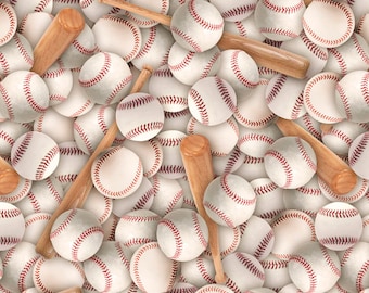 Baseballs & Bats Sports Cotton Fabric, 1-YARD PRECUTS