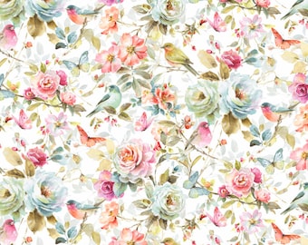 Watercolor Garden Cotton Fabric By the Yard