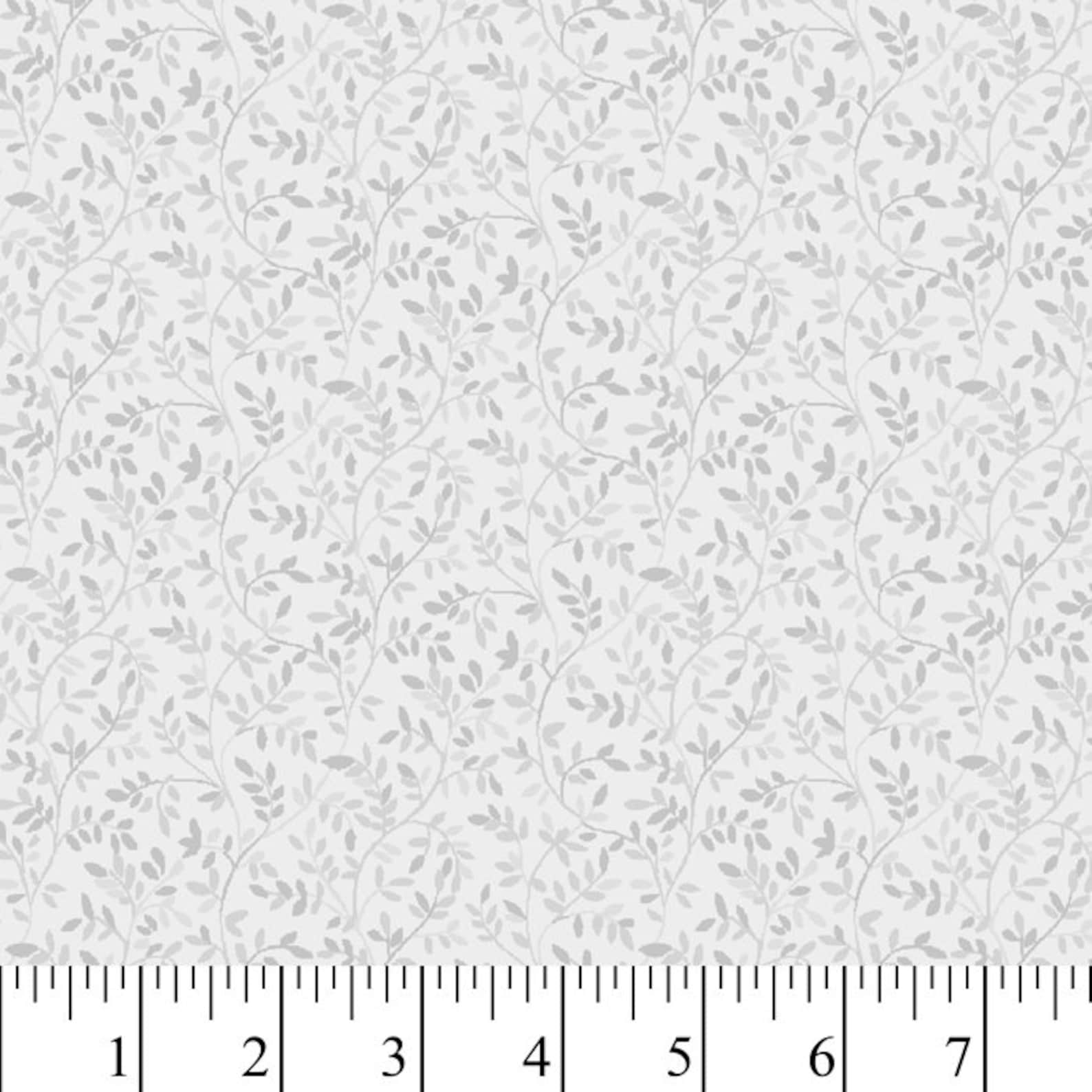 Dainty Leaves Silver Gray Cotton Fabric by the Yard 1 Yard Etsy