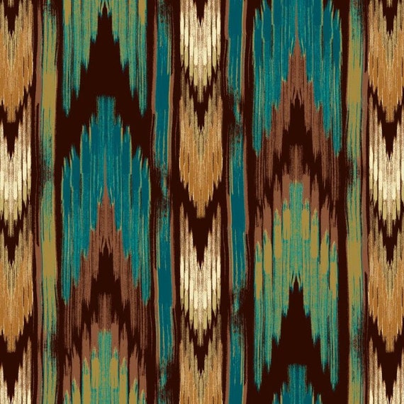 Southwestern Stripes Aztec Tribal Teal Brown Cotton Fabric Print by Yard D362.29