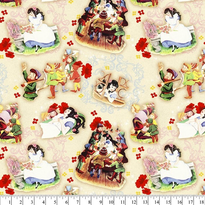 Snow White & The Seven Dwarves Disney licensed by David Textiles Digital Cotton Fabric By The Yard