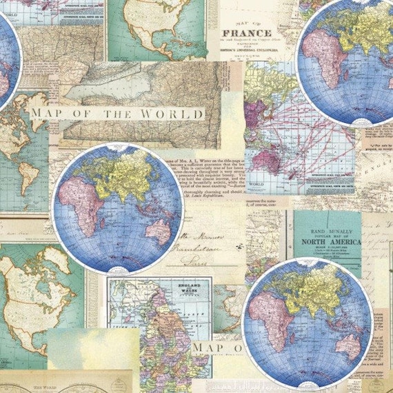 Vintage Cartography Cotton Fabric, Precut 1 Yard Pieces - Etsy Israel