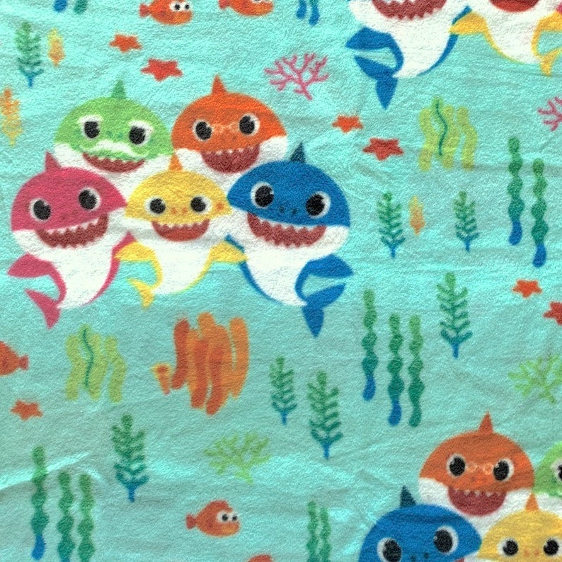 Baby Shark Family Mint Antipill Fleece Fabric No Sew Throw Etsy Ireland