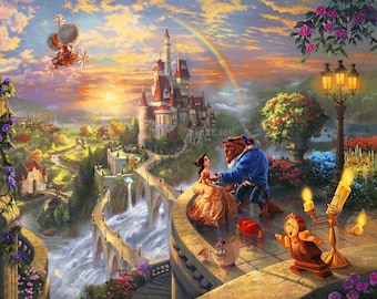 Beauty & The Beast Disney By Thomas Kinkade Digital Cotton Fabric Panel