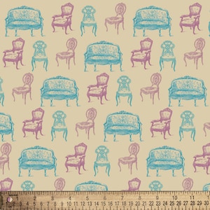 Victorian Chairs Tan Cotton Fabric By The Yard