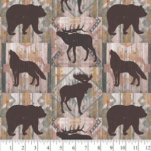 Moose Bear Cotton Fabric By The Yard, 1 Yard Precuts