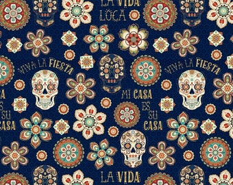 Sugar Skulls Fiesta Cotton Fabric by the Yard