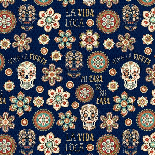 Sugar Skulls Fiesta Cotton Fabric by the Yard