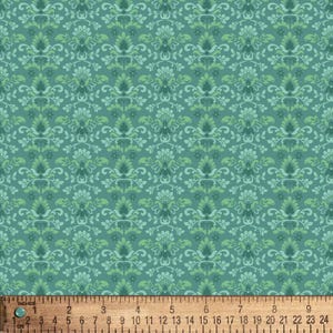 Damask Pattern Aqua Cotton Fabric By The Yard