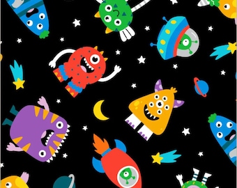 Monster Friends in Space Anti-Pill Fleece Fabric By The Yard