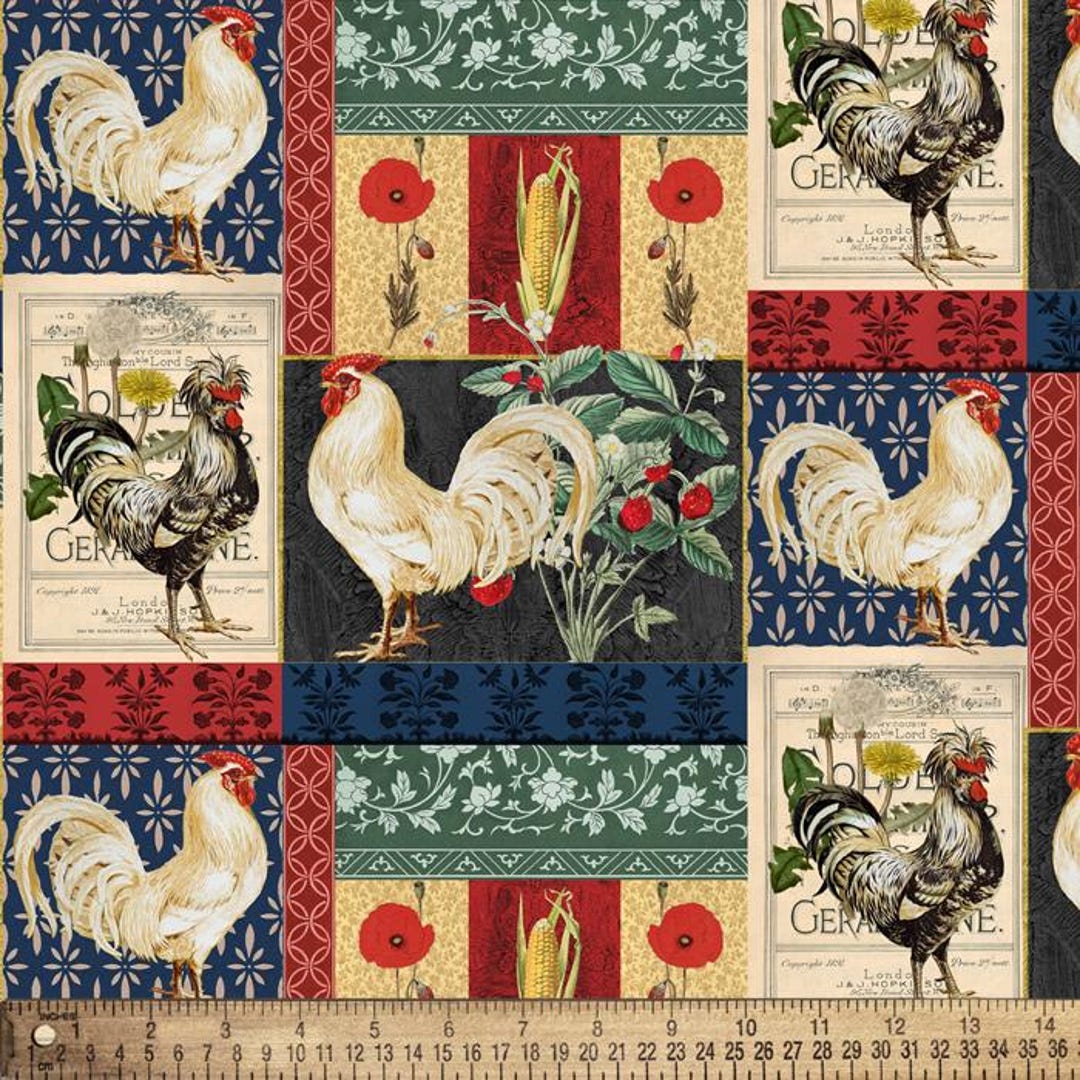 Rooster Chicken Patchwork Country Cotton Fabric by the Yard - Etsy