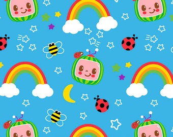 Cocomelon Rainbows Licensed By David Textiles Digital Cotton Print Fabric