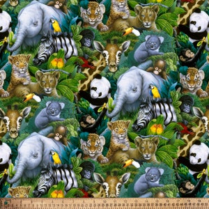 Jungle Safari Animals Cotton Fabric 1-Yard PRECUTS