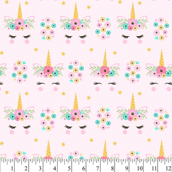 Unicorn Flowers Cotton Fabric, 1-Yard PRECUTS