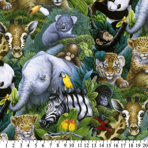 Jungle Safari Animals Cotton Fabric by the Yard Etsy