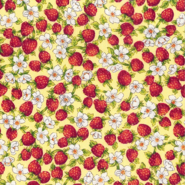 Strawberries Cotton Fabric, Precut 1 Yard Pieces