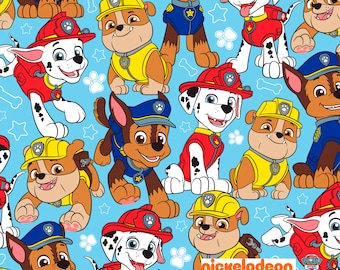 Paw Patrol Guys Blue Digital Cotton Fabric By The Yard