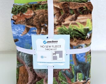 Prehistoric Dinosaur Land Anti-Pill Premium Fleece Fabric No-Sew Throw Kit (50x60)