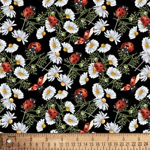Ladybugs & Daisies Cotton Fabric By The Yard