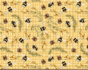 Wildflower Honey Bees Cotton Fabric By the Yard