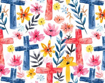 Tela polar sedosa de primera calidad con diseño de cruz colorida, cortada a medida.