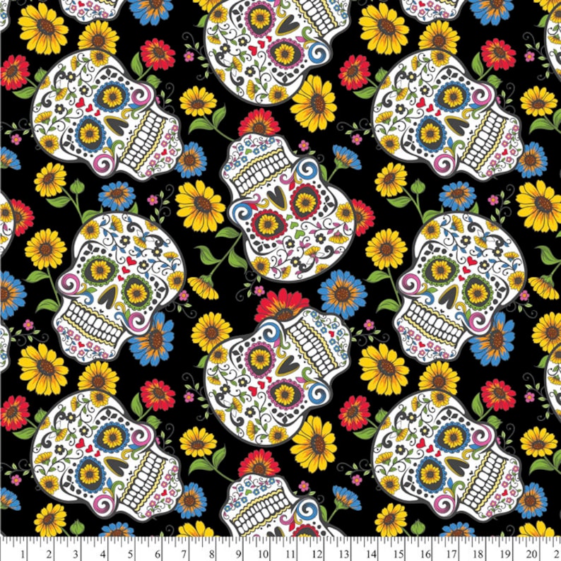 Day of the Dead Sugar Skulls AntiPill Premium Fleece Fabric Etsy