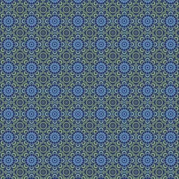 Azure Blues Medallions Cotton Fabric By The Yard