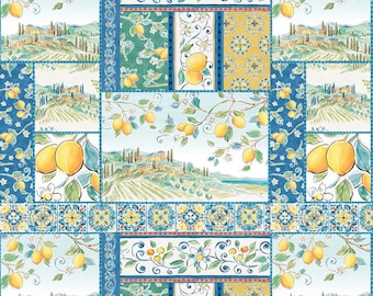 Lemons Italian Countryside Cotton Fabric By The Yard