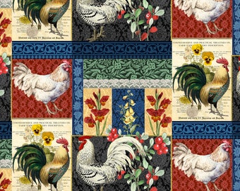 Roosters Floral Cotton Fabric By The Yard