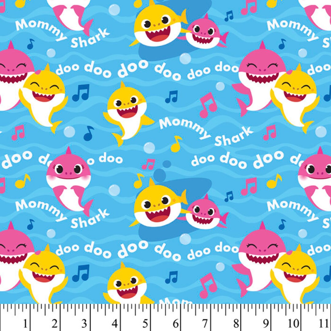 Mommy & Baby Shark Cotton Fabric by the Yard Etsy