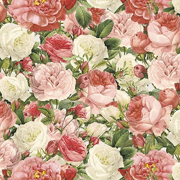 Vintage Rose Cotton Fabric By The Yard