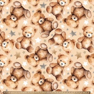 Teddy Bear Stars Anti-Pill Premium Fleece Fabric By the Yard