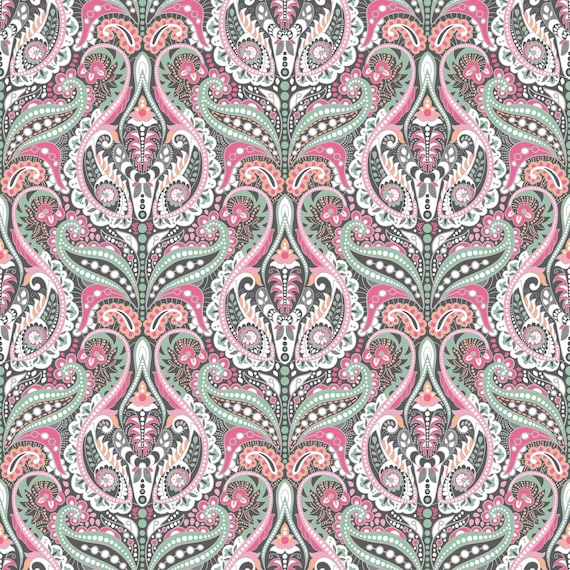 Intricate Damask Gray Cotton Fabric by the Yard Etsy