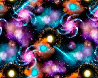 Watercolor Space Galaxy Cotton Fabric By The Yard
