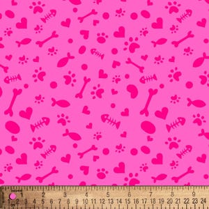 Cat Prints Pink Cotton Fabric By the Yard