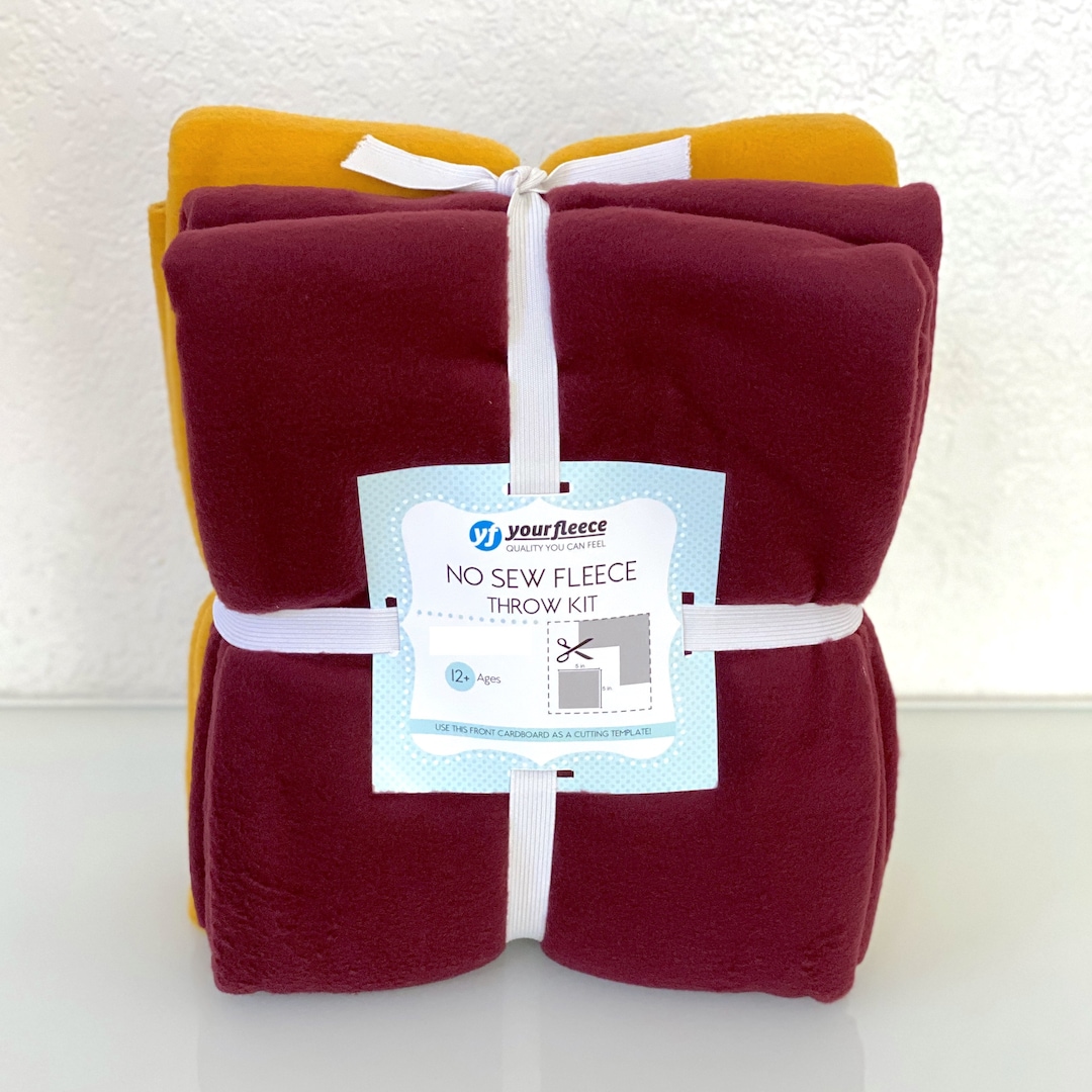 Solid Fleece No Sew Throw Kit Dark Red mustard Yellow 50x60 Etsy