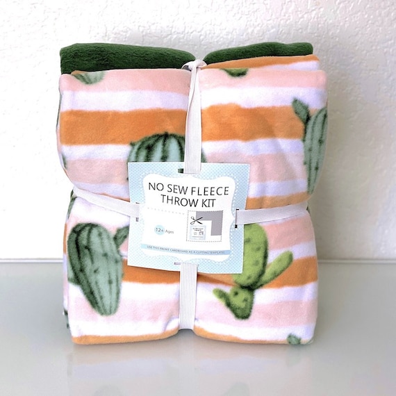 Cactus Stripes Anti pill Premium Fleece Fabric No Sew Throw Kit 72x60 Etsy Canada