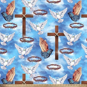 Holy Prayers for Peace Anti-Pill Premium Fleece Fabric By the Yard